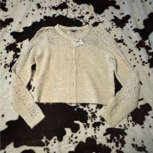 American Eagle Outfitters Cream Lace Cardigan